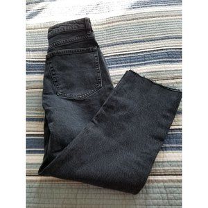 Topshop Womens Jeans High Waisted Straight Leg Raw Hem Dark Wash Petite Size 6